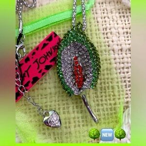 Betsey Johnson Silver, Green, and Orange Leaf Necklace